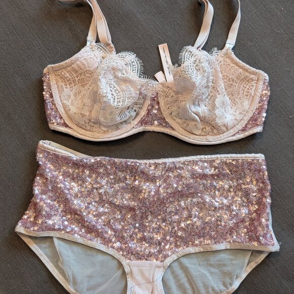 Victoria's Secret Other - Victoria’s Secret Dream Angels Sequin & Lace Set – Bra 34D + Matching Sequin Sho